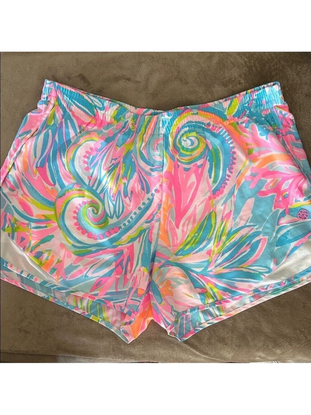 Lilly Pulitzer Paisly Aquatic Pink, Aqua & Lime Swirl Athletic Shorts